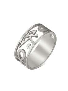 LIKGREAT 1pc Ancient Egyptian Horus Eye Ankh Symbol Hollow Wide Band Ring, Stainless Steel Unisex Amulet Finger Ring, Daily Accessory Gift - Fashion Series - View 8