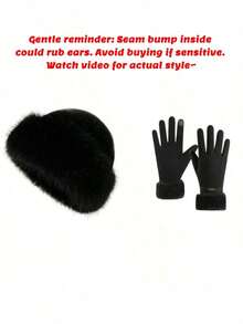 Women's Plush Bucket Hat & Fingerless Gloves, Autumn/Winter Daily Wear, [Medium Thickness] Optional Single Hat/Single Gloves/Hat+Gloves Set, Black/Beige/Pink - Multicolor - View 19