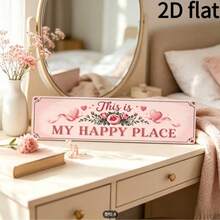 1pc 2D Flat Printed Vintage Wooden Sign Decor "This Is My Happy Place", Pink Rose Design, Retro Style Wall Art, Suitable For Home, Bedroom, Patio, Garage - Perfect Housewarming Gift - A - View 4