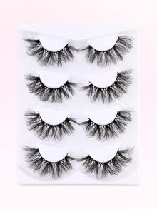 4 Pairs 25mm Exaggerated Fluffy Faux Mink False Eyelashes, Thin Messy Dense Long Thick Russian Style Strip Lashes, Soft And Reusable, Suitable For Party Stage Cosplay Eye Makeup - Thick and Curly - View 7