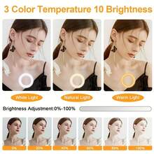 10-Inch LED Ring Light With 43-Inch Adjustable Tripod; Features 3 Color Modes And Adjustable Brightness; Suitable For Home Use, Live Streaming, Photography, Makeup Application, And Video Calls. - Black - View 8
