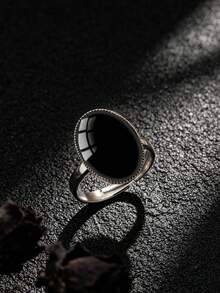 YUJUGLOW 1PC Minimalist Elegant Macaron Solid Color Pattern 316 Stainless Steel Oval Open Adjustable Ring Suitable For Women's Daily Wear - Black - View 1