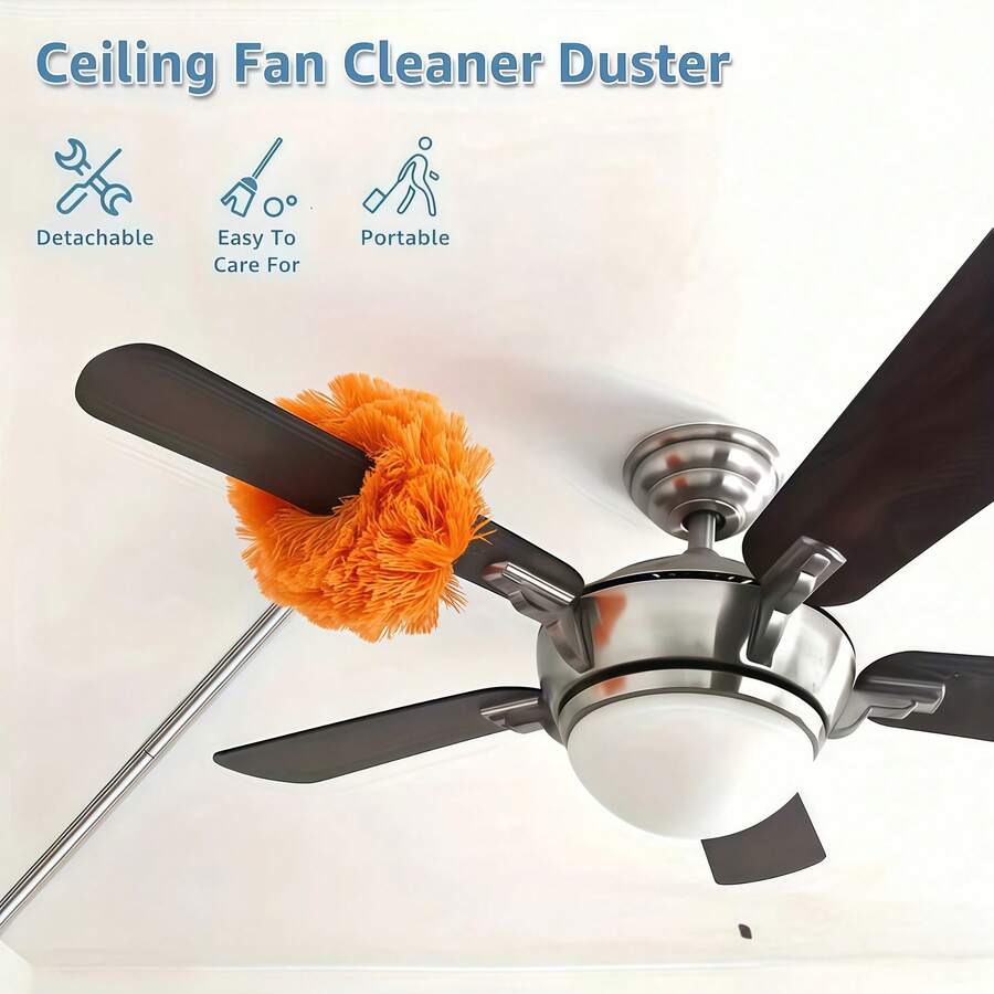 Ceiling Fan Duster With Telescopic Pole - Detachable Brush Head, Easy To Clean - Suitable For RV And Home Use