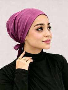 CONFLASS 1PC Women's Fashion Solid Color Elastic Tie Headwrap Scarf Bandana Headscarf For Daily Wear - 01-black - View 9