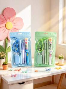 1 Set New Dopamine Floral Stationery Set, Macaron Multi-Color Student Stationery Gift Pack, Highly Attractive Transparent Bag Packaging, Back To School Stationery, Classroom Reward Gift, Suitable For Daily Class Writing, Classroom Notes, Homework Calculation, One Set Includes Writing, Correcting, Pencil Sharpening Tools, One-Stop Satisfaction Of Basic Learning Needs, Back To School Gift, Classroom Activity Reward, Birthday Small Gift, Training Institution Enrollment Gift, Macaron Color Palette Full Of Girly Charm - Multicolor - View 4