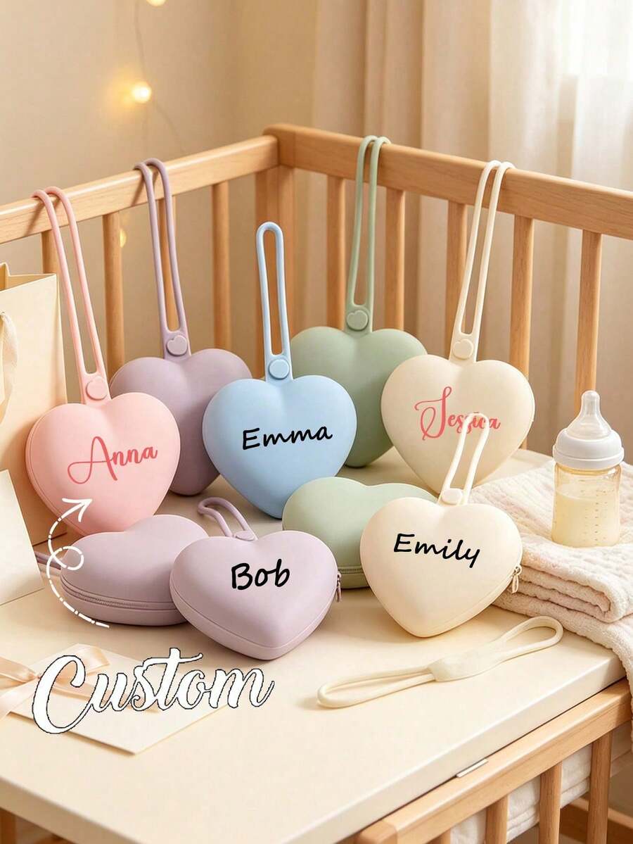 Customizable Name Pacifier Box, Personalized Pacifier Storage Box, Heart-Shaped Pacifier Storage Box, Newborn Gift, Travel Essential, Home Decor, Cartoon Cute Style (Suitable For Baby Boy/Girl), Family Parent-Child, Portable Travel Baby Supplies, Cute Pacifier Storage Bag - Multicolor - View 1
