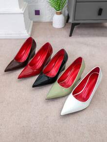 Fashionable Women's Versatile Pointed Toe High Heel Pumps, Office Style, New All-Season Plus Size Korean Version Solid Color - Black - View 6