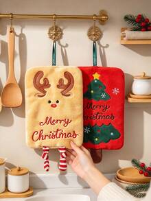 1pc Christmas Theme Hand Towel, Cute Snowman Christmas Tree Reindeer Santa Claus Decorative Towel, Super Absorbent, Soft And Lint-Free, Multi-Purpose - Multicolor - View 1