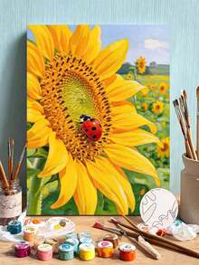 DIY Paint By Numbers Kit, Sunflower With Ladybug Oil Painting Canvas Wall Art Home Decor Gift - A - View 1