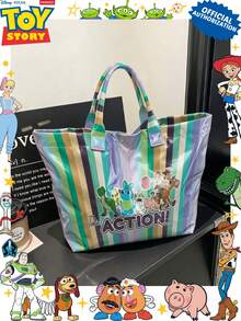 Miniso Disney Toy Story PVC Tote Bag, Rainbow Vertical Stripe Multi Characters Print Handbag,Ideal For Work,Travel,Shopping And Everyday Use - Multicolor - View 2