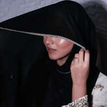 1pc Women's New Solid Color Luxury Rhinestone Chain Long Scarf, Solid Color Gauze Silk Scarf, Headscarf - Style a - View 1