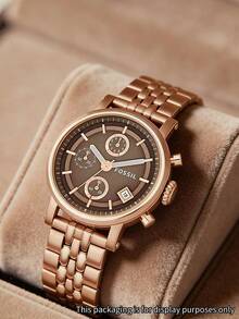 Fossil ES3494 Women Quartz Chronograph Watch,Rose Gold Steel Bracelet,Brown Dial Multi‑Subdial Date Luxury Wristwatch - Brown - View 2