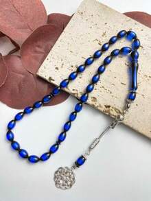 1pc 33-Bead Oval Resin Tasbih Prayer Beads With Vintage Silver Chinese Knot Pendant, Muslim Prayer Beads - Multicolor - View 2