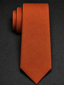 1pc Men's Burnt Orange Neckties, Solid Color Textured Twill Formal Business Ties For Wedding Groom & Groomsmen, Office, Interviews, Prom & Parties - Orange-red - View 3