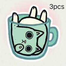Soft Cute Green Cat Cup Stickers, Adorable Cartoon Style Coffee Cup & Notebook Decor Stickers, Waterproof Vinyl Stickers - Durable Matte Surface, Self-Adhesive Bumper Stickers, Suitable For Cars, Windows, Laptops, Trucks, Water Bottles - Multi-Purpose Durable Design, Car Stickers - one-size - View 12