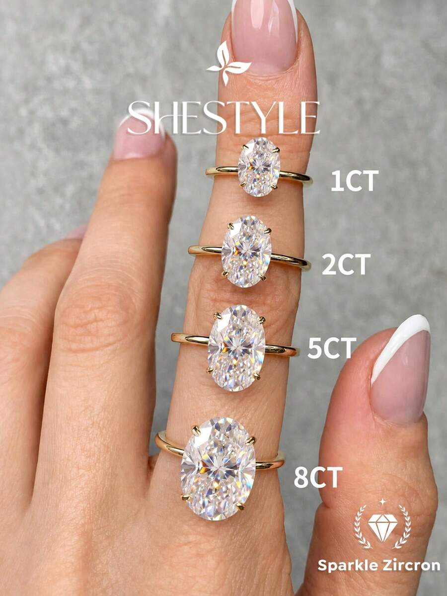 1pc Shiny Oval Engagement Ring Wedding Ring Women's Promise Ring Eternity Ring Exquisite Jewelry Gift