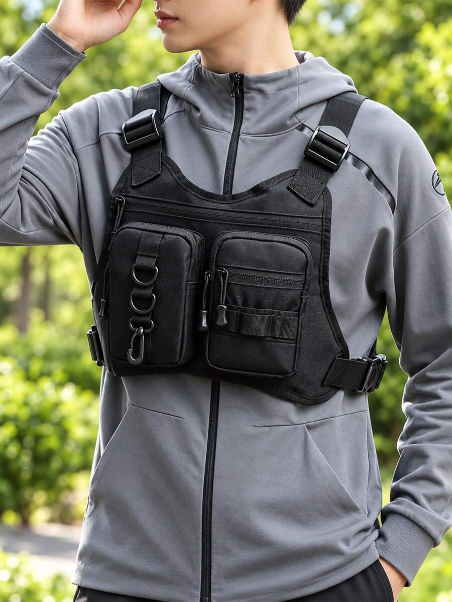 Large Capacity Tactical Chest Bag With Multiple Pockets And Key Hook, Multifunctional Outdoor Backpack, Unisex, Lightweight Chest Bag, Suitable For Running, Hiking, Camping, Survival, Hunting, Tactical Gear Essential Accessory Gift