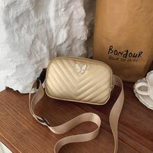 Children's Butterfly Decor Crossbody Small Bag, Diamond Quilted Waist Bag, Girls' Versatile Wide Strap Portable Square Bag - B - View 9