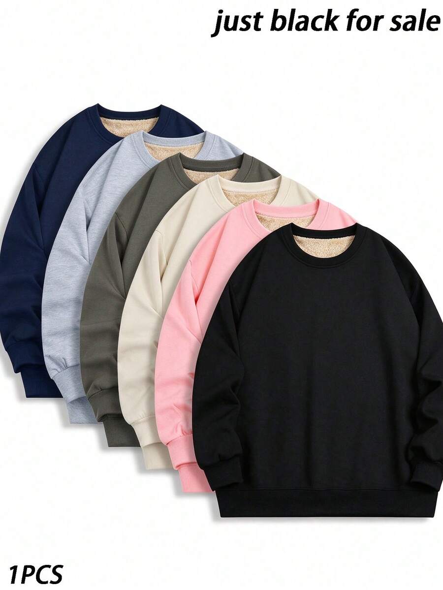 Sweatshirt Kasual Outdoor Pria, Gaya Minimalis Longgar, Desain Kerah Bulat, Tahan Lama dan Awet, Cocok untuk Pemakaian Sehari-hari - Hitam - View 1