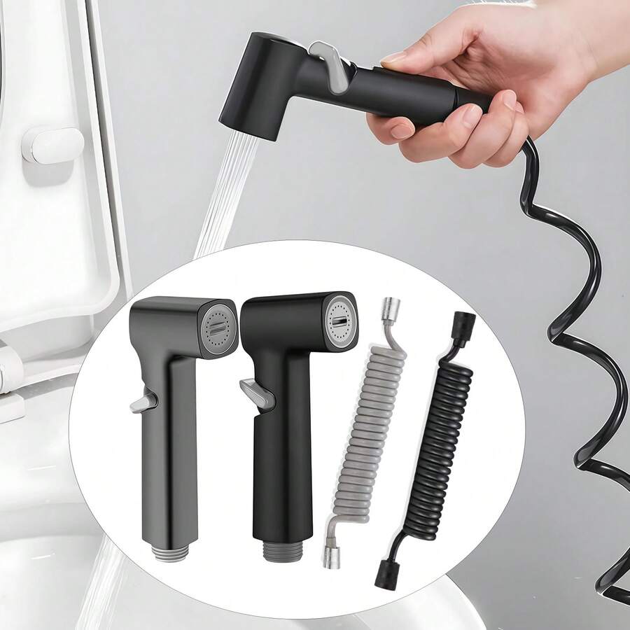 Handheld Bidet Sprayer + Hose Set, 59 Inch Retractable Flexible Spring Hose High Pressure Toilet Sprayer, Multi-Function Bathroom Handheld Sprayer, Suitable For Toilet Cleaning, Pet Bathing, Floor Cleaning