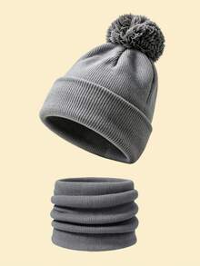 1 Set Women's Outdoor Autumn/Winter Solid Color Warm Lining Knit Hat + Scarf Set, Fashionable Versatile Knit Hat, Suitable For Outdoor And Street Wear - Multicolor - View 19