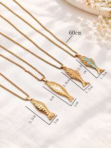 1pc Stainless Steel 18K Gold Plated Oil-Drip Koi Fish Ocean Style Premium Necklace, 3D Fish Element Fashion Design Versatile Men's Necklace - Yellow Gold - View 3