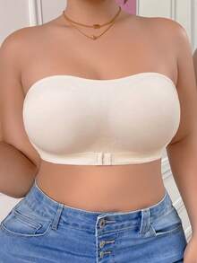 Plus Size Women's Strapless Knit Bra, Anti-Slip Support Design, Suitable For Daily Wear, Wireless Bra, Seamless Style For Large Bust - Apricot - View 4