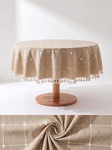 Veyra Day 1pc Square Tassel Tablecloth In Coffee Color, Rustic Linen Dust-Proof Wrinkle-Resistant Fade-Resistant Tablecloth For Kitchen Dinner, Dining Room Decor, Holiday Party Dinner Textile Table Cover - Multicolor - View 2