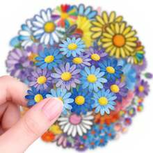 56pcs Fresh Daisy Floral Doodle PET Stickers, Suitable For Decorating Stationery, Gift Packaging, Patterned Envelope Seals, Self-Adhesive Labels, Planner And Creative Projects - one-size - View 3
