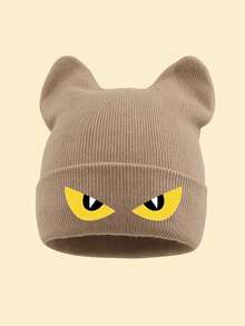 1/2pcs Unisex Cute Cat Ear Knit Beanie, Devil Eyes Graphic Print, Fun Warm Hat For Autumn Winter Outfit, HipHop Fashion Cap,Halloween Party Accessory - Multicolor - View 17