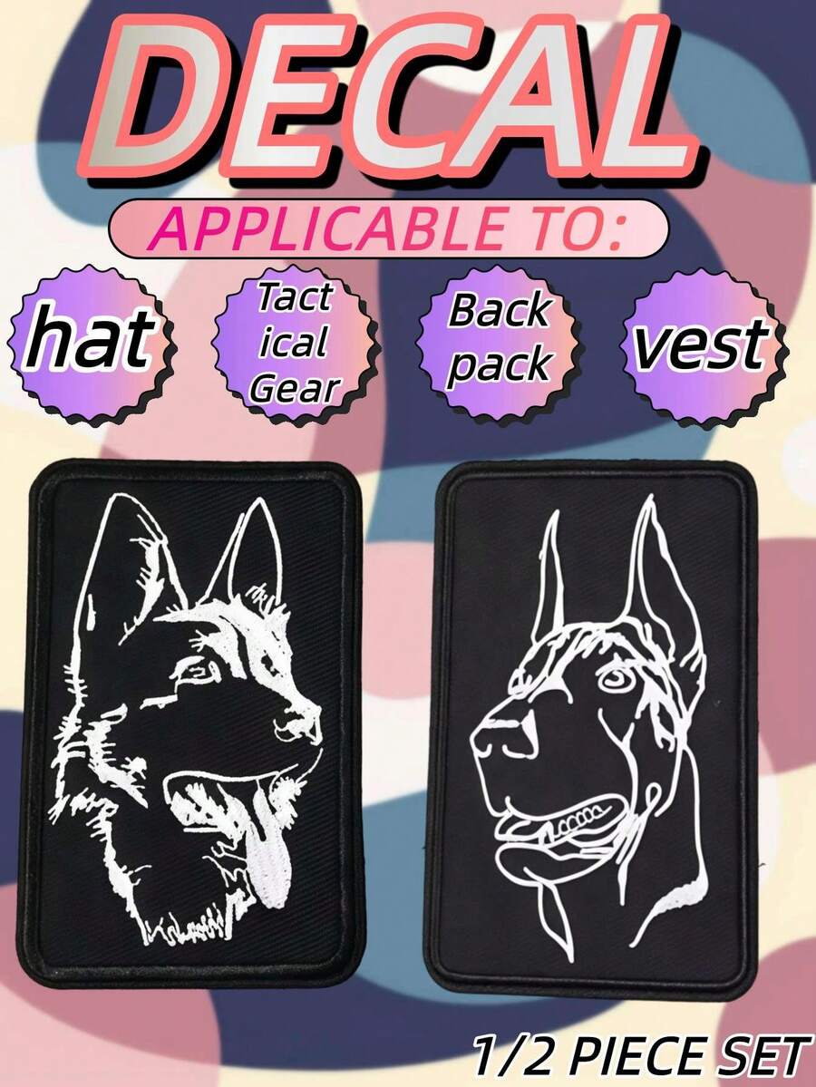 1/2/3/5pcs Funny Halloween Gift Printed Patch Morale Badge, Personalized Badge, Tactical Dog Line Hook And Loop Morale Patch, German Shepherd Doberman Minimalist Line Patch, Helmet Backpack Patch, DIY Patch Sticker, Wild Hardcore Techwear Style, Outdoor Adventure Enthusiast Decoration Collection Arm Patch, Graduation Season Birthday Gift, Techwear Hand-Drawn Working Dog Portrait Pattern - Badge - View 1