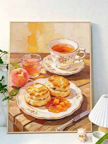 DIY Paint By Numbers Kit, English Afternoon Tea Sconce And Peach Still Life, Hand-Painted Oil Painting Canvas Wall Art Home Decor Gift - A - View 3
