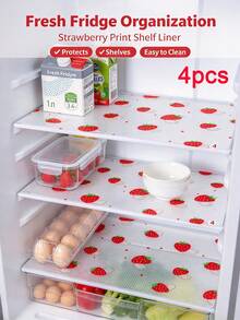 4 miếng lót kệ tủ lạnh chống trượt dễ lau chùi, họa tiết dâu tây, miếng lót bảo vệ ngăn kéo mặt bếp, tấm bảo vệ kệ lưu trữ gia dụng - Họa tiết dâu tây - Xem 9