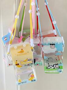 1 Set Cute Cartoon Milk Box Transparent Pouch + Matching Color Lanyard, Dopamine Colorful Transparent Storage Bag With Lanyard, INS Style Jewelry Storage Bag, Mini Gift Display Bag, Birthday Wedding Christmas Gift Accessory - Multicolor - View 1