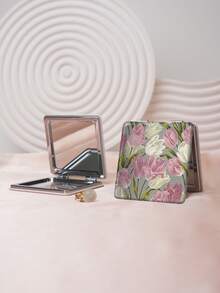 1PC British Country Style Portable Folding Compact Mirror, Ultra-Thin Lightweight Durable PU Leather, Suitable For Various Occasions, Travel, Party, Office, School, Suitable For All Ages - Multicolor - View 2