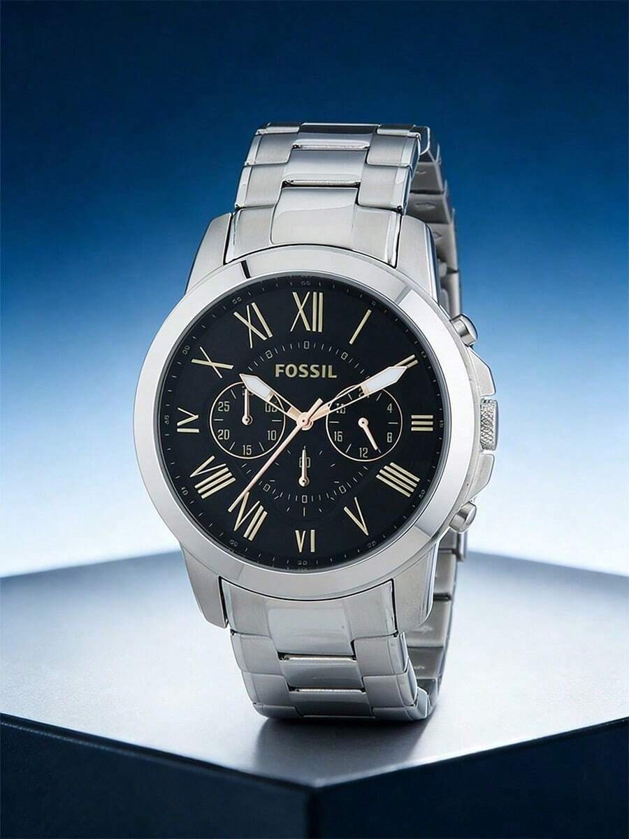 Fossil Grant Chronograph Business Men's Watch, Black Round Dial Stainless Steel Case, Suitable For Daily Business Wear, Gift For Men, Model FS5374 - Silver - View 1