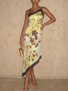 Women's Backless Knit Spaghetti Strap Midi Dress, Sexy Sleeveless Slip Style, Suitable For Summer - Yellow - View 1