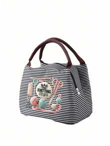 Handheld Bag With Yarn, Scissors And Knitting Needle Print, Storage For Sewing Tools, Makeup And Small Personal Items. Multiple Fresh Striped Color Options, Suitable For Handicraft Enthusiasts And Commuters, Artistic Handmade Healing Style, Perfect As A Practical Creative Gift For Girls Who Love Knitting And Sewing - Multicolor - View 16