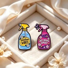 Funny Spray Bottle Enamel Pins, Positive Vibes & Anti-Drama Spray Quote Lapel Brooches, Cute Floral Badges For Jacket Backpack Hat, Unique Gift - Multicolor - View 2