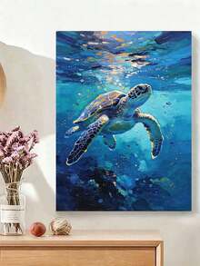 DIY Paint By Numbers Kit, Sea Turtle Swimming Underwater With Bubbles, Impasto Oil Painting Canvas Wall Art Home Decor Gift - A - View 2