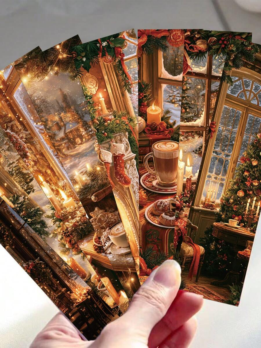 30pcs Christmas Coffee Bookmarks Decorations,Student Reading Page Markers, Book Markers, Decorative Cards, Santa Claus Holiday Gifts