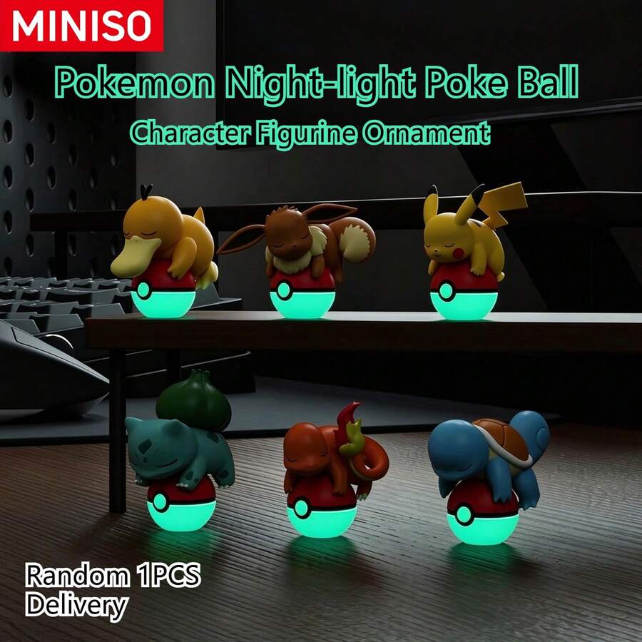 MINISO Figur Lampu Tidur Karakter Pokémon dengan Alas Bola Pokémon, Dikirim 1 Gaya Acak, Dekorasi Meja untuk Kamar Tidur, Hadiah Ulang Tahun Natal - Yang acak - View 1