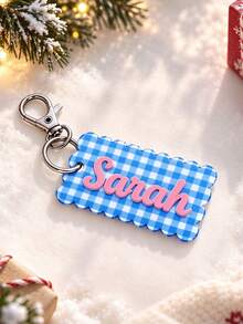 Personalized Name Acrylic Keychain, Custom Gingham Bag Charm, Cute Name Keyring, School Backpack Tag Gift - Multicolor - View 9