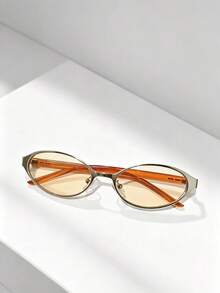 1PC New European & American Oval Small Frame High-End Narrow Frame Glasses, Hong Kong Style Metal Oval Retro Fashion Men's Glasses - Multicolor - View 5