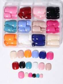 288 Pcs (12 Mixed Colors) Y2K Short Square French Press-On Toenails, 12-Color Series Design, Perfect Fit Fake Nail Set, Suitable For Women's DIY, Daily, And Party Use - Multicolor - View 4
