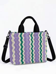 1 buah Tas Tote Motif Garis Berwarna-warni dengan Pola Berlian, Kancing Jepret, Tali Selempang yang Dapat Dilepas, Tas Bahu Serbaguna Kapasitas Besar untuk Perjalanan, Festival Musik - MultiWarna - View 4