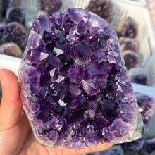 Natural Amethyst 1 Pc Random Large Rare -Look Quartz Crystal Geode With Druzy - Bohemian Style Open Face Mineral Cluster Suitable For Crystal - High-grade AA Purple - View 12