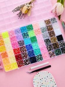 Colorful Set 1 Box - 60 Colors Flat Back Resin Rhinestones, 3mm Multi-Color Round Jelly Rhinestone Gems, Comes With Tweezers, Wax Pencil, Diamond Tray And Spoon, Perfect For Nail Art, Diamond Painting, Clothing Decoration, Also A Great Birthday Gift For Women - Multicolor - View 3