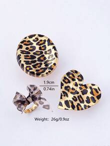 3pcs Fashionable Personalized Metal Printed Leopard Print Oval Bow Heart Rings Set For Women - Leopard - View 3