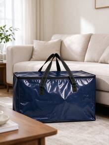 Large Capacity Reinforced Zippered Flap Foldable Storage Bag, Clothing Storage Box, Portable Storage Container, Closet Organizer, Suitable For Bedroom, Storage Room, Wardrobe, Bedding And Clothing Sorting Storage, Space-Saving Home Essential - Dark Blue - View 3